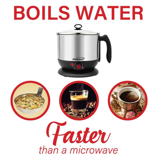 Brentwood Black 1.3qt. 600 Watt Stainless Steel Cordless Electric Hot Pot Cooker & Food Steamer With Swivel Base